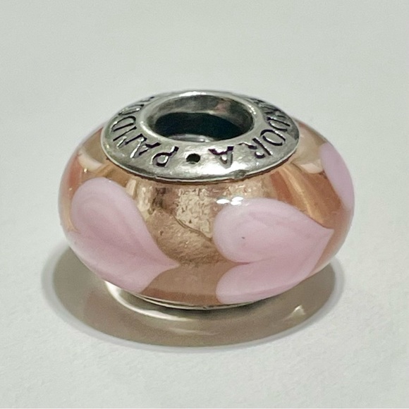 Pandora Retired Pink Glass Heart Murano Charm - Picture 4 of 7